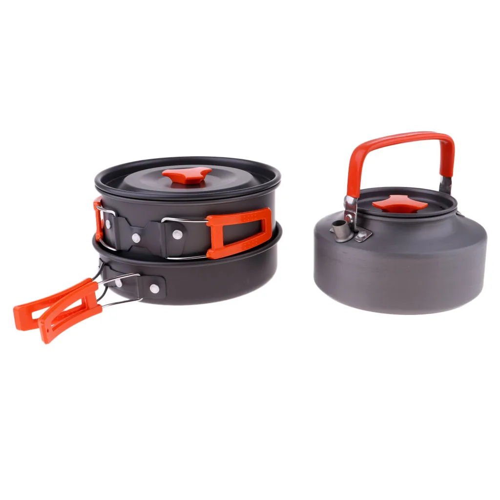 Foldable Non Stick Aluminium Pot Pan Kettle Camping Non-stick Cook Cooking Cookware Set for Outdoor Camping Hiking Picnic BBQ