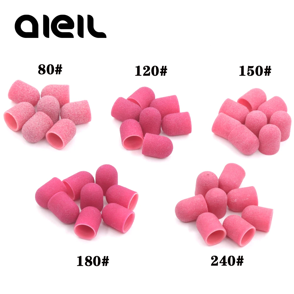 

5PCS 13*19 80 120 150 180 240 Grip Nail Sanding Bands Caps Rubber Mandrel Cutter For Pedicure Manicure Machine Cutters For Nails