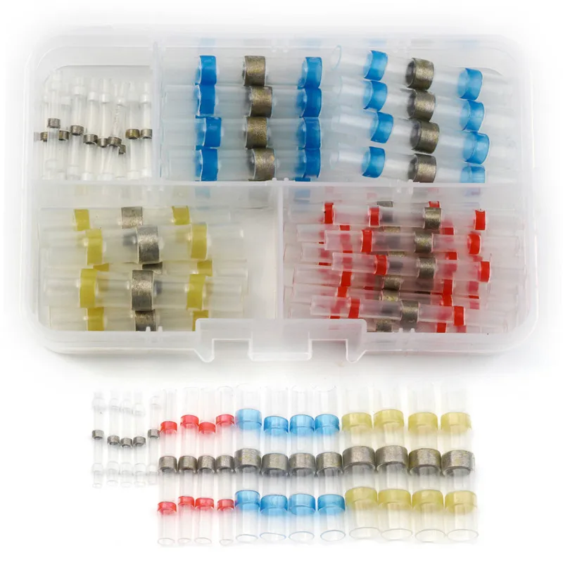 

50pcs 4Sizes Electrical Wire Cable Welding Butt Terminal Insulated Heat Shrink Tinned Copper Solder Sleeve Tube Wire Connectors