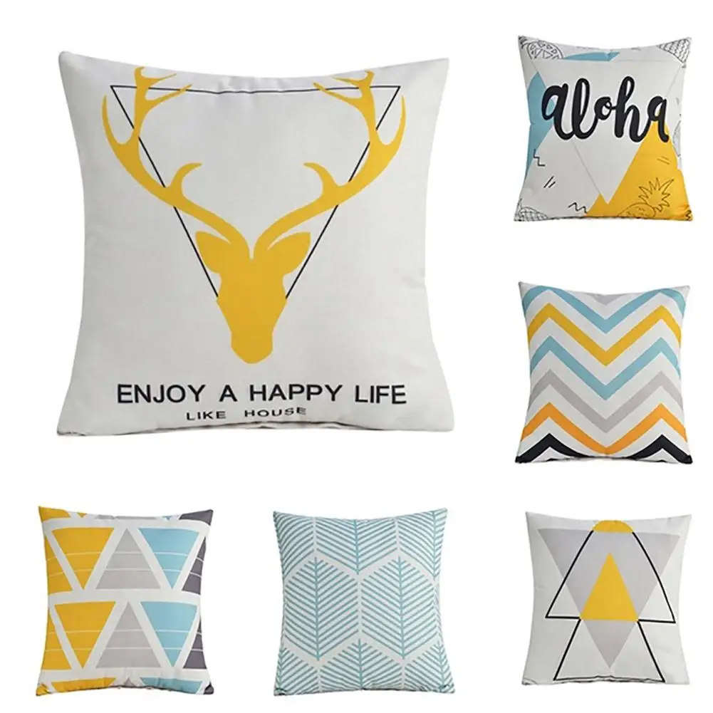 

45cm x 45cm Deer Horn Geometric Square Throw Pillow Case Cushion Cover Home Sofa Decoration