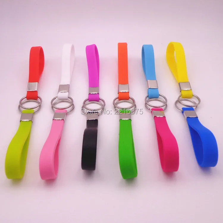 60pcs 12 colours blank keychain silicone wristband rubber bracelets