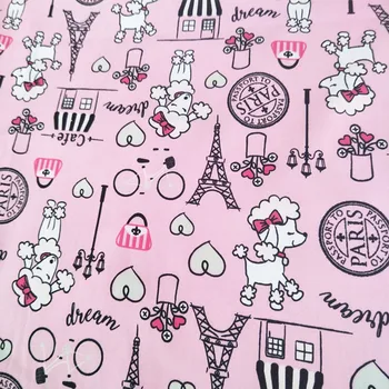 

145cm Wide Pink Cartoon Poodle Dog Cotton Fabric Cartoon poodle Printed Fabric Sewing Material Diy Baby Clothing Dress