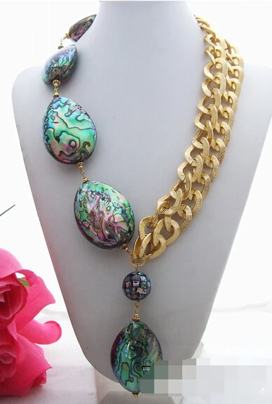 

free shipping>>@@ JY&4035 natural Paua Abalone Shell Necklace 5.3