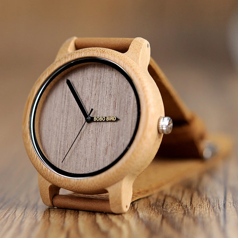BOBO BIRD деревянные часы для мужчин A22 бамбуковые Мужские Простые кварцевые наручные часы 20 мм кожа reloj para hombre