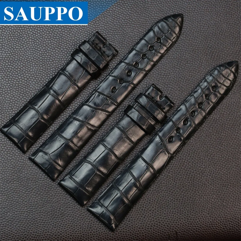 Ремешок для часов SAUPPO из кожи аллигатора 18 мм черный мужские и женские аксессуары