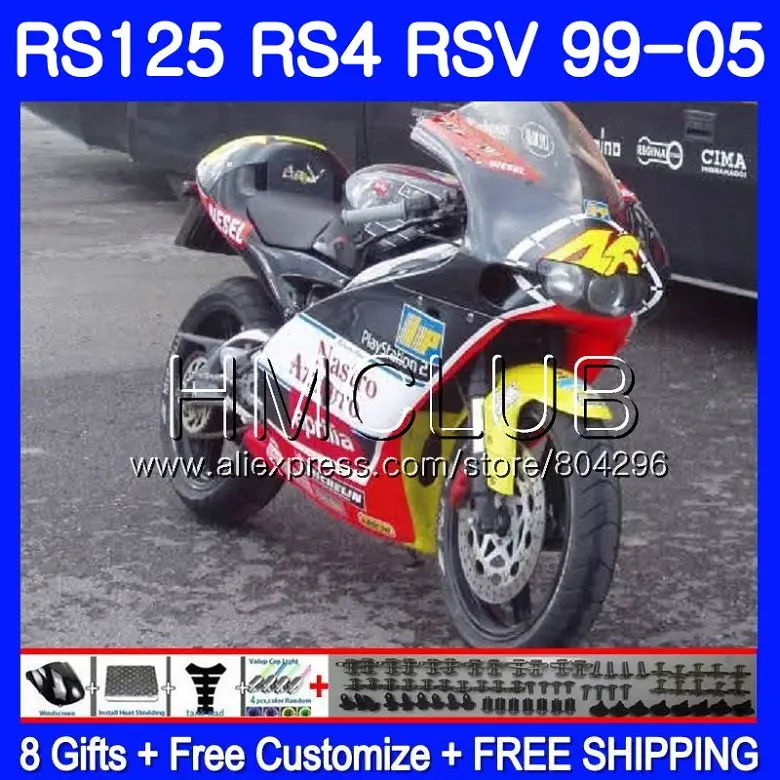 RS4 для Aprilia RS 125 99 00 01 02 03 04 05 122HM26 желтого и красного цветов, RSV125R RS-125 RSV125 R 1999 2000 2001 2002 2003 2005 обтекатели - Цвет: No. 1