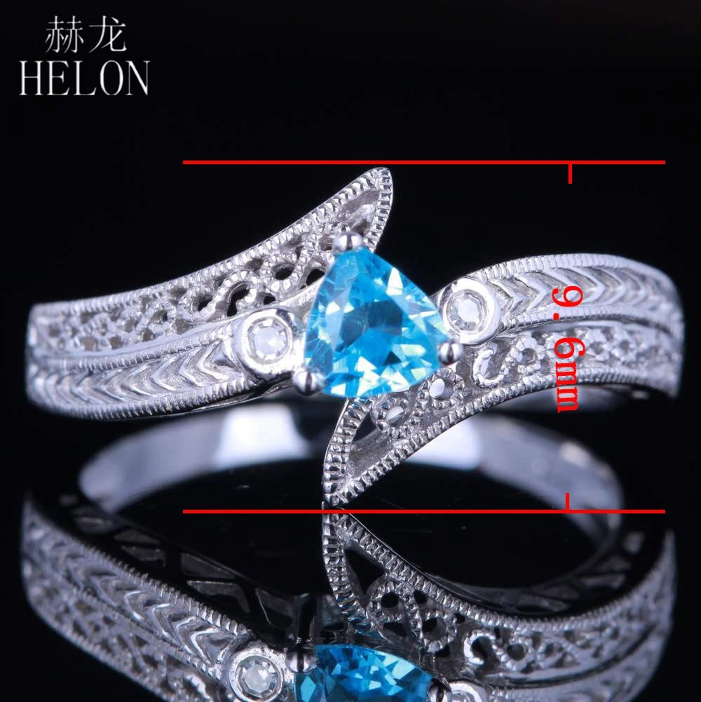HELON, винтажное Стерлинговое серебро 925, женское ювелирное изделие, обручальное кольцо с драгоценным камнем, триллион огранки, кольцо с натуральным голубым топазом и бриллиантами