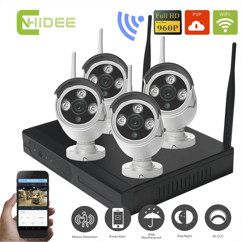 CCTV Home Security Wifi Wireless IP Camera System Wireless 4CH 960P IP
