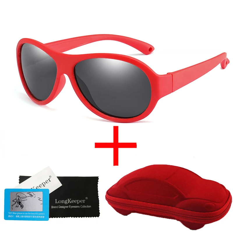 Поляризованные солнцезащитные очки для детей, детские защитные Брендовые очки для мальчиков и девочек, гибкая резиновая рама, детские оттенки, Oculos Infantil с чехлом - Цвет линз: red-red-case