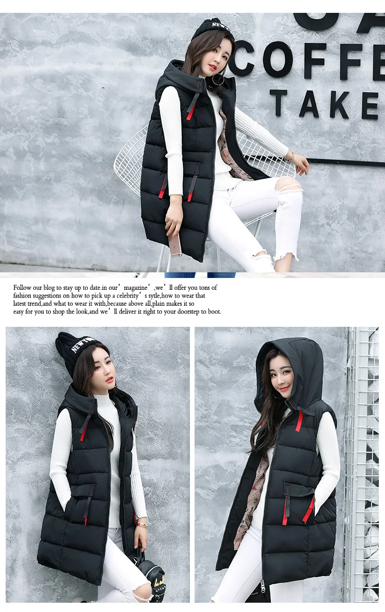 Women Jacket Winter Cotton Padded Vest Coats Long Hooded Women Coat And Jacket Sleeveless Outwear Clothing Plus Size 4XL CH657 (2)