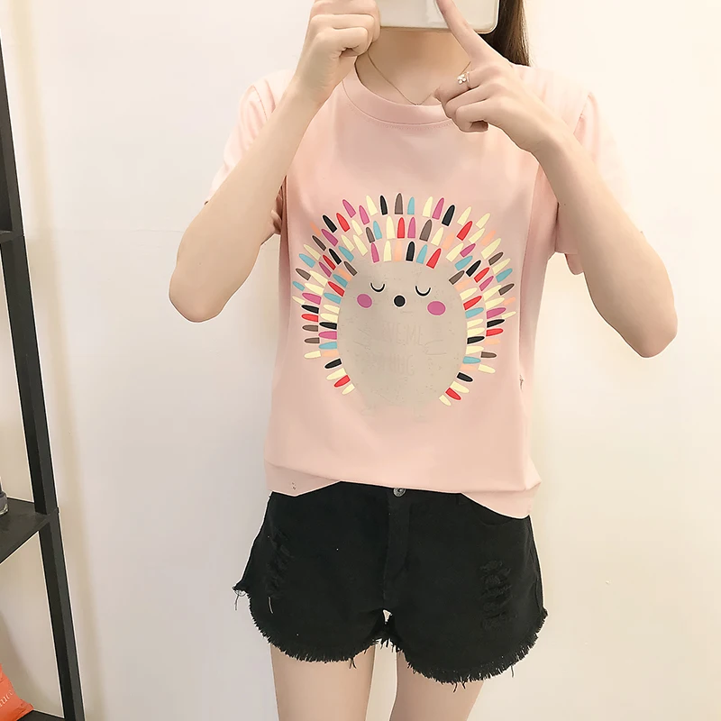 8801# Cartoon Print Cotton Maternity Nursing T-shirt Breast Feeding T Shirt Clothes for Pregnant Women Summer Pregnancy Tees Top