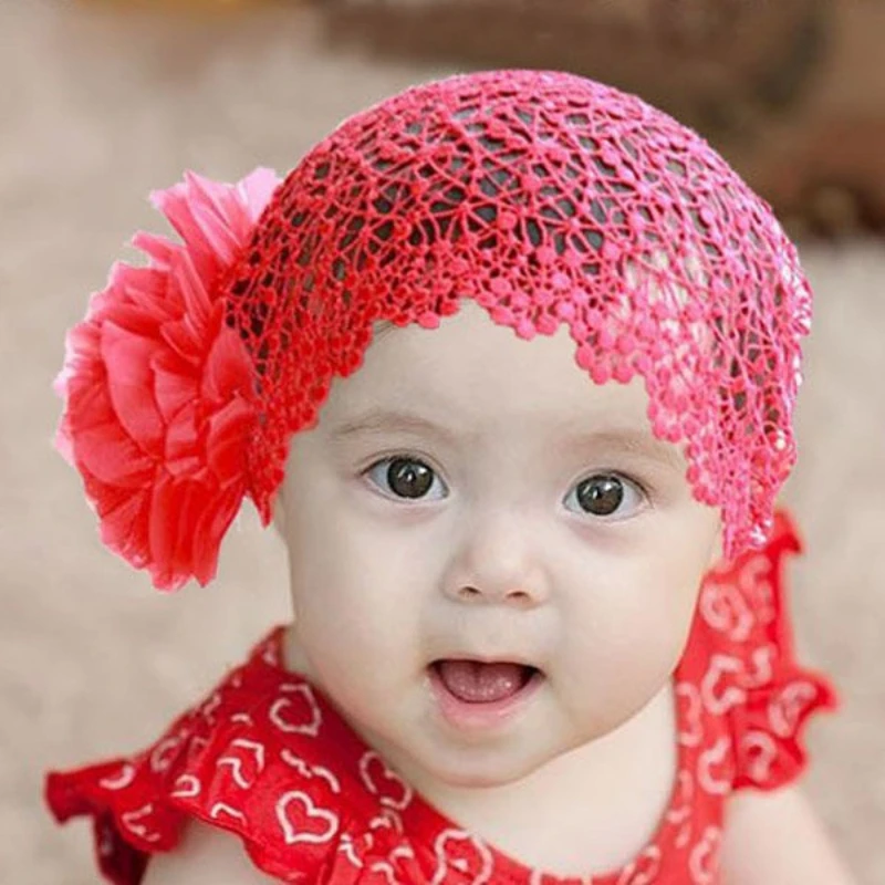 Toddlers Girls Kids Lace Hats Big Flowers Sewing Baby Caps Headband For 2 Colorsin Hats & Caps
