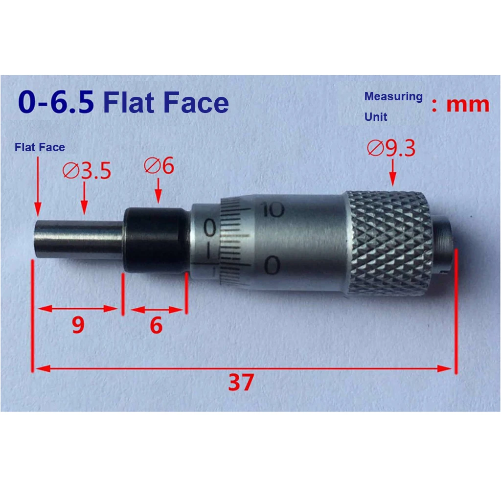 0-6.5mm 0.01 Micrometer Head Stop Spindle Lock, Metric, Flat Face