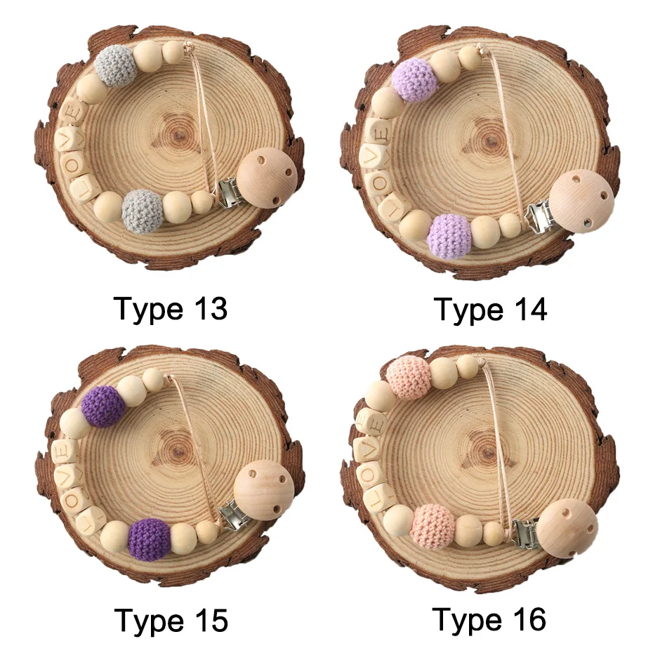 1PC Custom Baby Name Personalised Wood Beads Binky Clip Pacifier Chain Holder Chew Toys Nipple Holder Baby Gift Wooden Teether