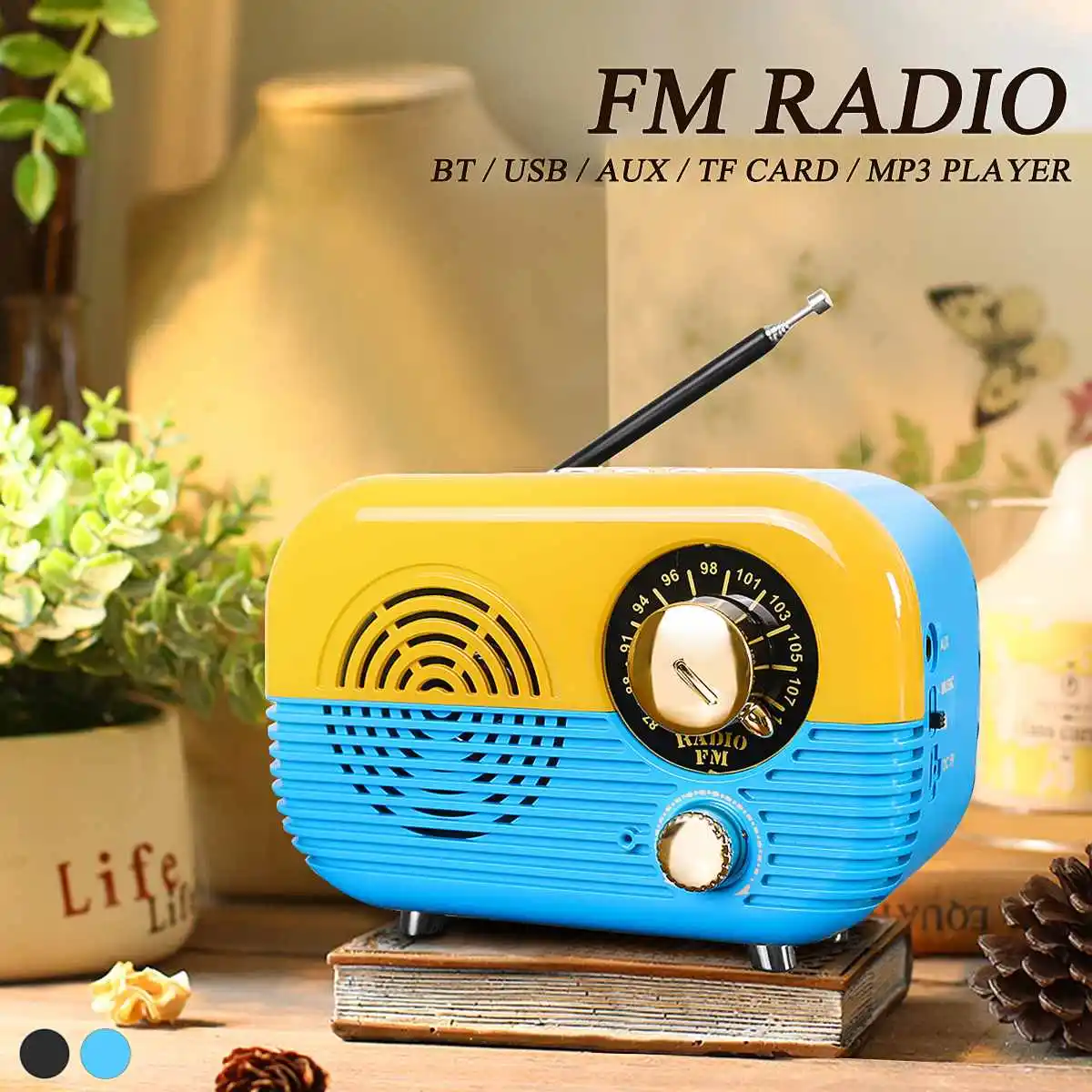 

5W USB Mini Rechargeable Portable Retro Vintage 87-108Mhz FM Radio Support bluetooth AUX TF Card Speaker Music Player