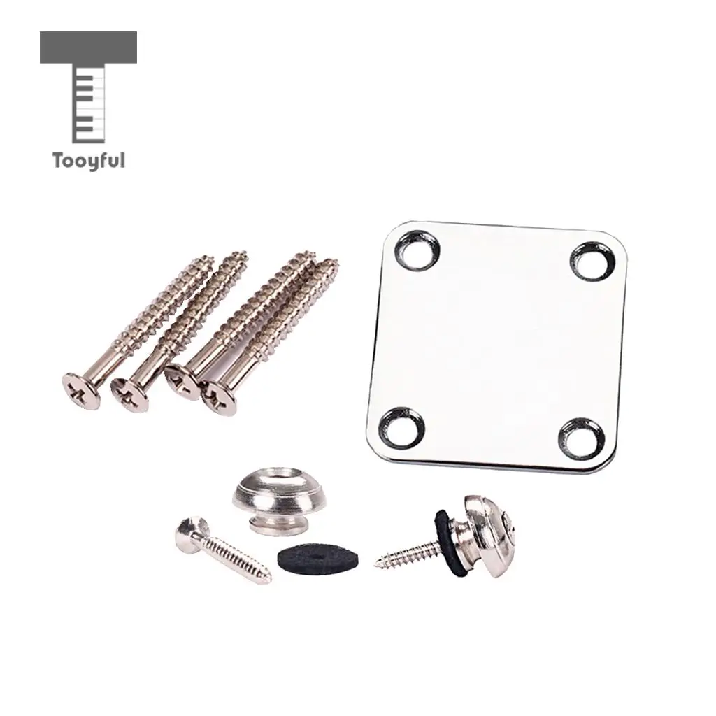 Chrome Electric Guitar Neck Plate+2pcs Strap Lock Button for Cigar Box Guitar Ukulele Mandolin Banjo