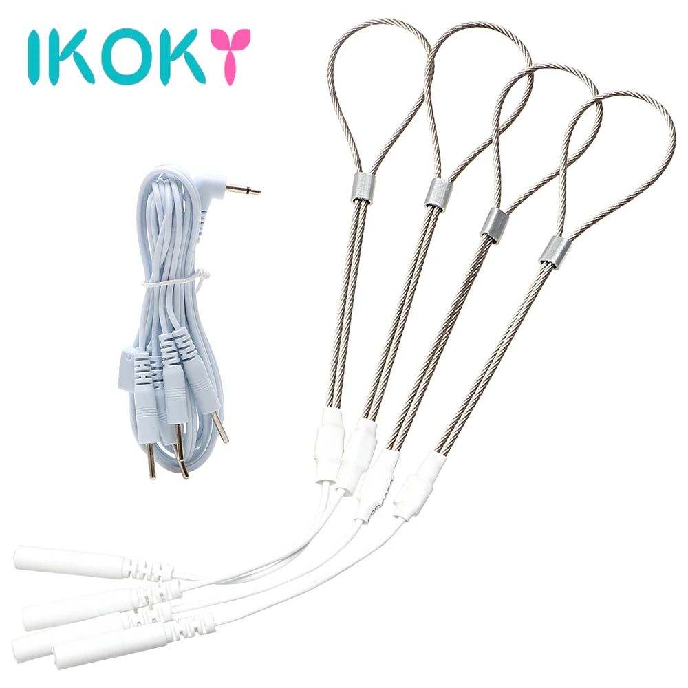 IKOKY Cock Rings Electric Shock Wire Loop Electric Penis Massager Delayed Ejaculation Sex Toys For Men Male Penis Stimulator