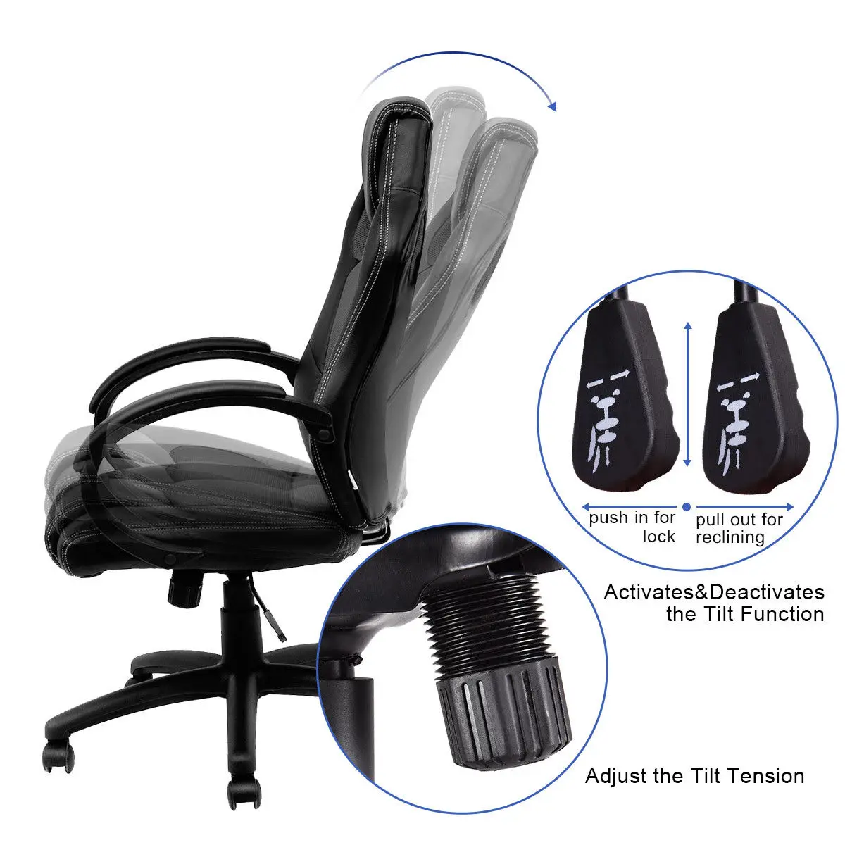  Giantex Gaming Chair High Back Racing Chair Bucket Seat Office Desk Swivel Executive Armchair Moder