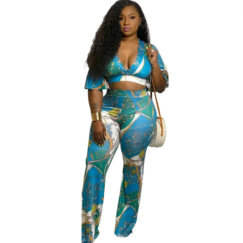 Женский укороченный топ с v образным вырезом и широкими штанинами комплект из 2