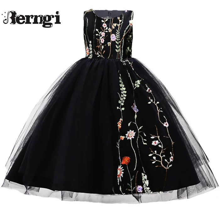 Berngi/Фирменные качественные Платья с цветочным принтом для девочек; летняя стильная одежда принцессы для девочек; одежда без рукавов с вышивкой для детей - Цвет: E3