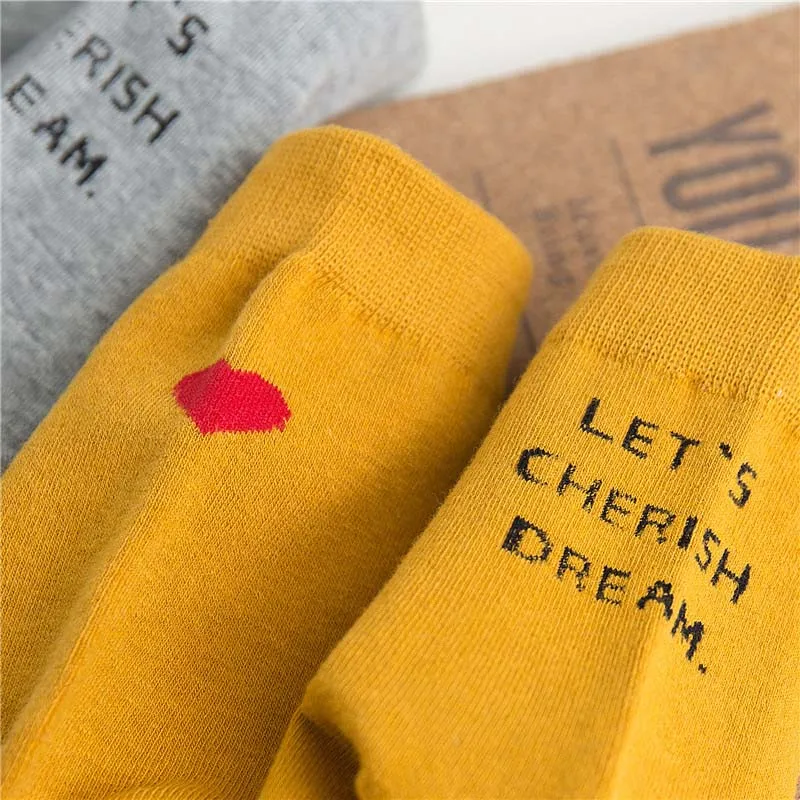 Японские забавные носки в стиле Харадзюку с сердечками, креативные белые носки с надписью AB Love, женские носки, 5 цветов, жаккардовые носки Skarpetki Sokken