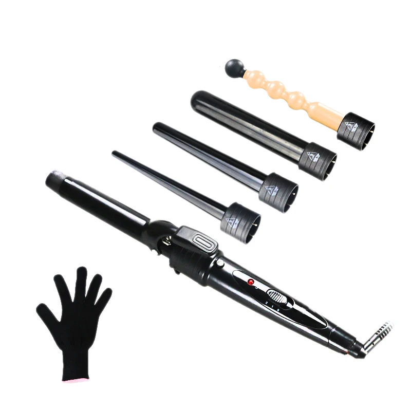 

New 5 In 1 Hair Curling Iron Wand Set Interchangeable 5 Size Curling Wand Rollers Ceramic Hair Curler Multi-Size Roller Hair M