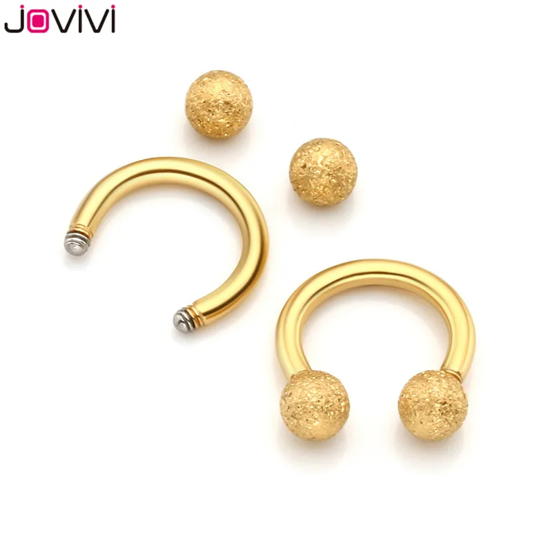 Jovivi Stainless Steel 16G 6mm Matte Ball Horseshoe Hoop Rings Captive Bead Ring Nose Ear Helix Cartilage Tragus Daith Septum - Окраска металла: 2pcs Gold 6mm