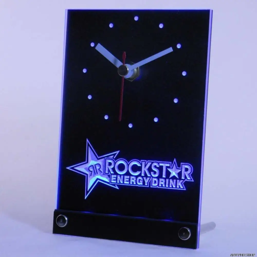 

tnc0135 Rockstar Energy Drink Beer Bar Table Desk 3D LED Clock