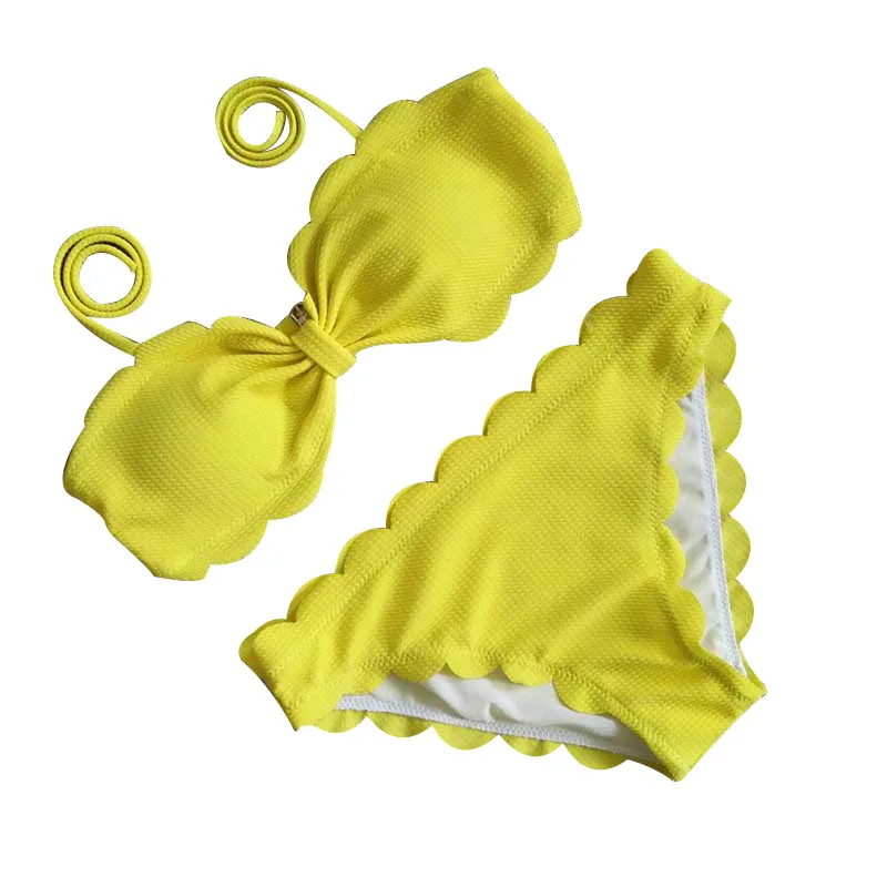 

Ladies Swimsuits Solid Sling Wave Bikini Briefs Summer Swimsuits for Swimming ED-shipping