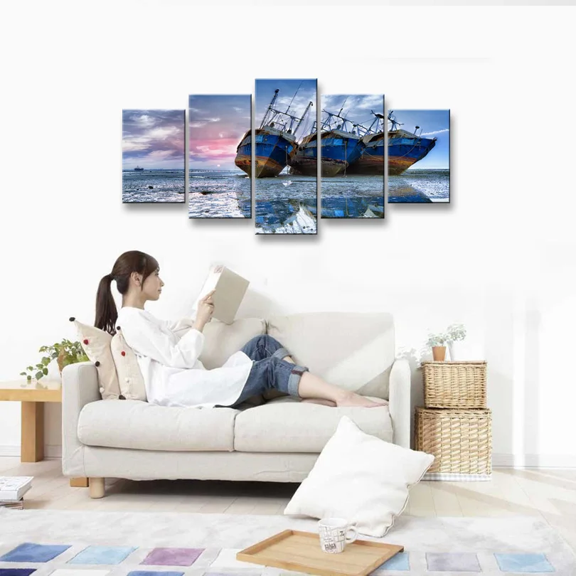 5 pieces high-definition print Ship canvas oil painting poster and wall art living room picture PL5-155 (4)