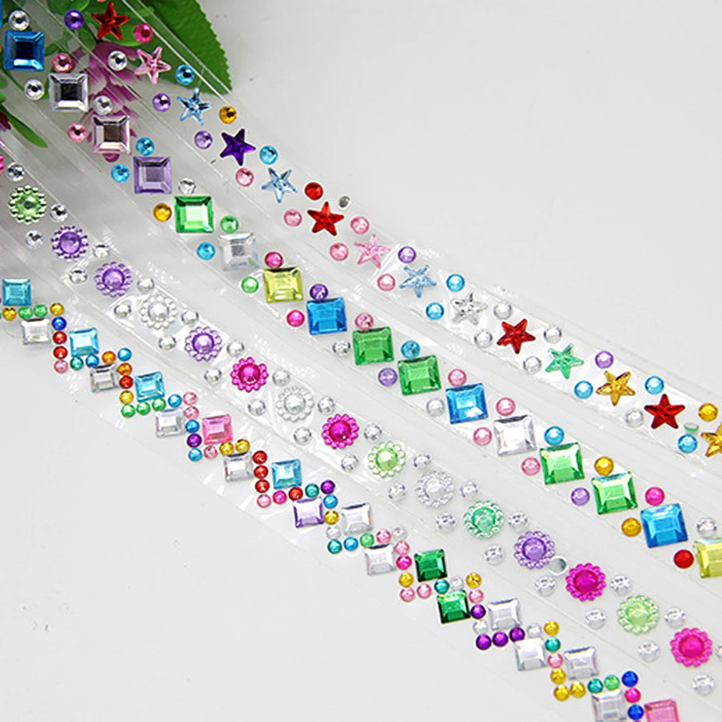 2 Roll Multi Shapes and Colors Rhinestones Stickers Tape Mobile Phone PC Car Art DIY Bling Self Adhesive Scrapbooking Stickers 