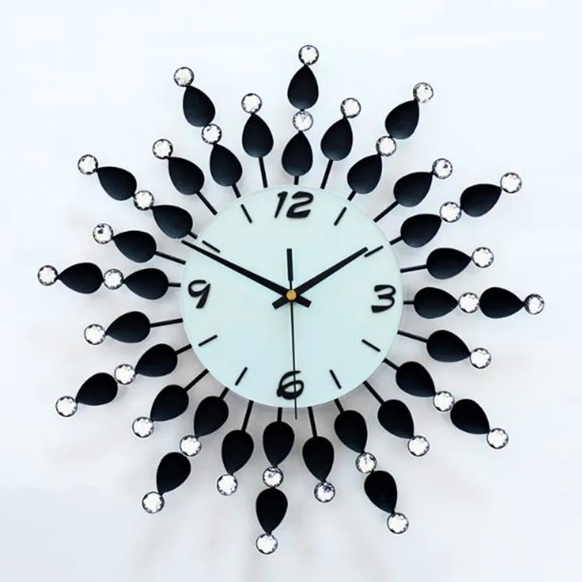 

Free Shipping Modern Home Decor Diamond Wall clock Iron frame Rhinestone Floral Pattern Iron Artworks Stopwatch Size36*36