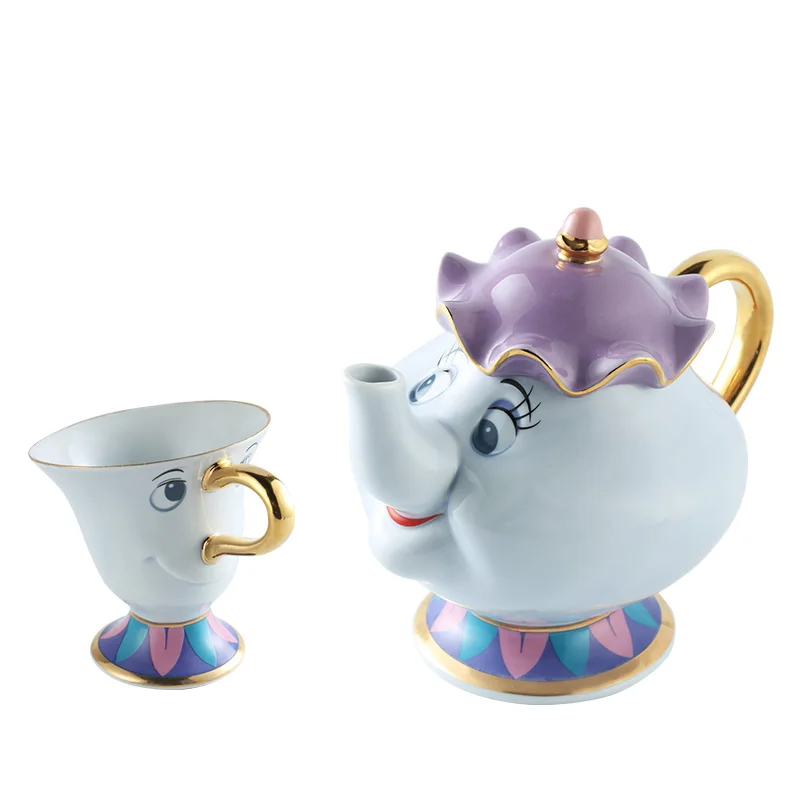 Красавица и Чудовище керамические позолоченные Миссис Поттс Чип чайник чашка Кофе комплект прекрасный фарфор подарок [1 баночка+ 1 чашка+ 1 сахарница] - Цвет: 2