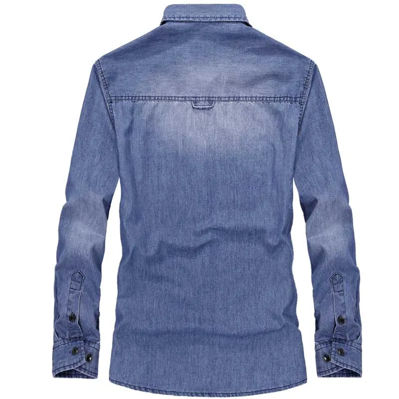 Новая мода Военный стиль джинсовая рубашка мужская повседневная рубашка длинный рукав большой размер 4XL хлопок джинсы рубашки для отпуска мужская одежда