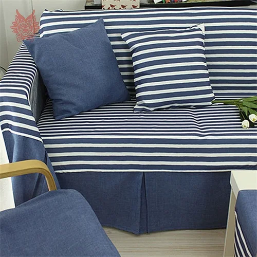 Buy Light dark blue stripe sofa cover thick linen