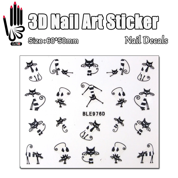 1 Sheet Stickers For Nail BLE976D 3D White Black Line Cat Nail Art Transfer Sticker Decal For 