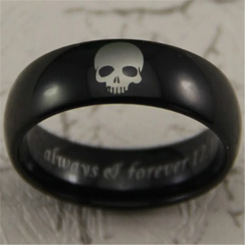 YGK JEWELRY Лидер продаж 8 мм Блестящий черный купол череп Дизайн Мужская Мода Вольфрам обручальное кольцо
