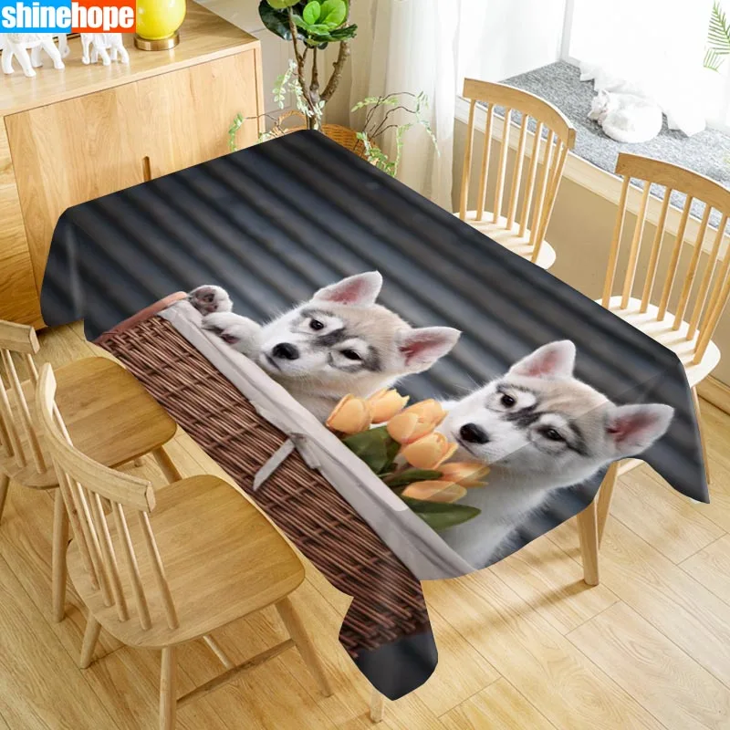 Dogs Animal Pattern Tablecloth Husky Table Cloth Dustproof Washable Cloth Rectangular Table Cover f