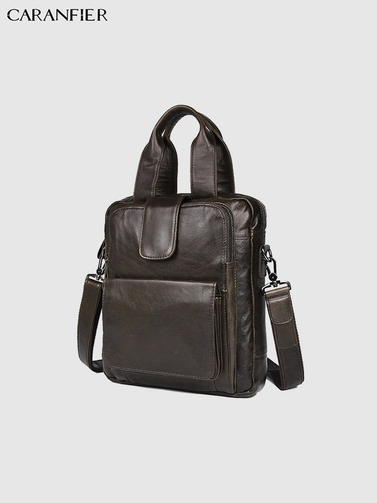 CARANFIER الرجال حقيبة أعمال محمول مجنون الحصان جلود الأبقار الأصلية الكتف حزم مكتب وثيقة حقيبة ساع حمل