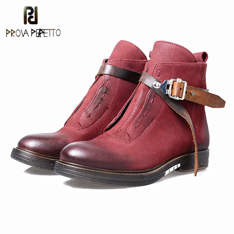 

Prova Perfetto 2018 Spring British Style Cow Leather Martin Boots All-match Round Toe Do the Old Boots Sheepskin Retro Shoes