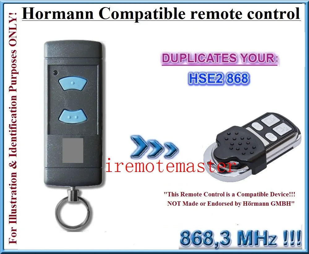 

Hormann HSE2 Fixed Code Hand Remote Control Clone/Duplicator 868.3MHz