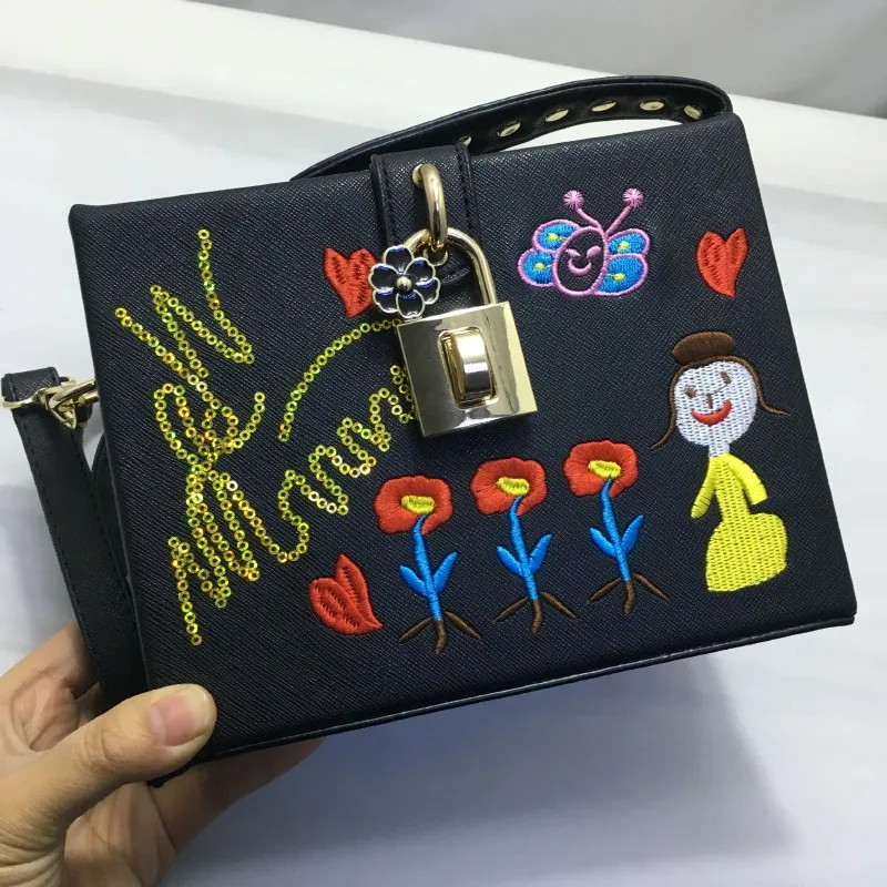 

2018 Flap Pu Totes Sale New Bolsos Mujer Designer Female Hand Embroidery Small Box Handbag Shoulder Diagonal Package Square