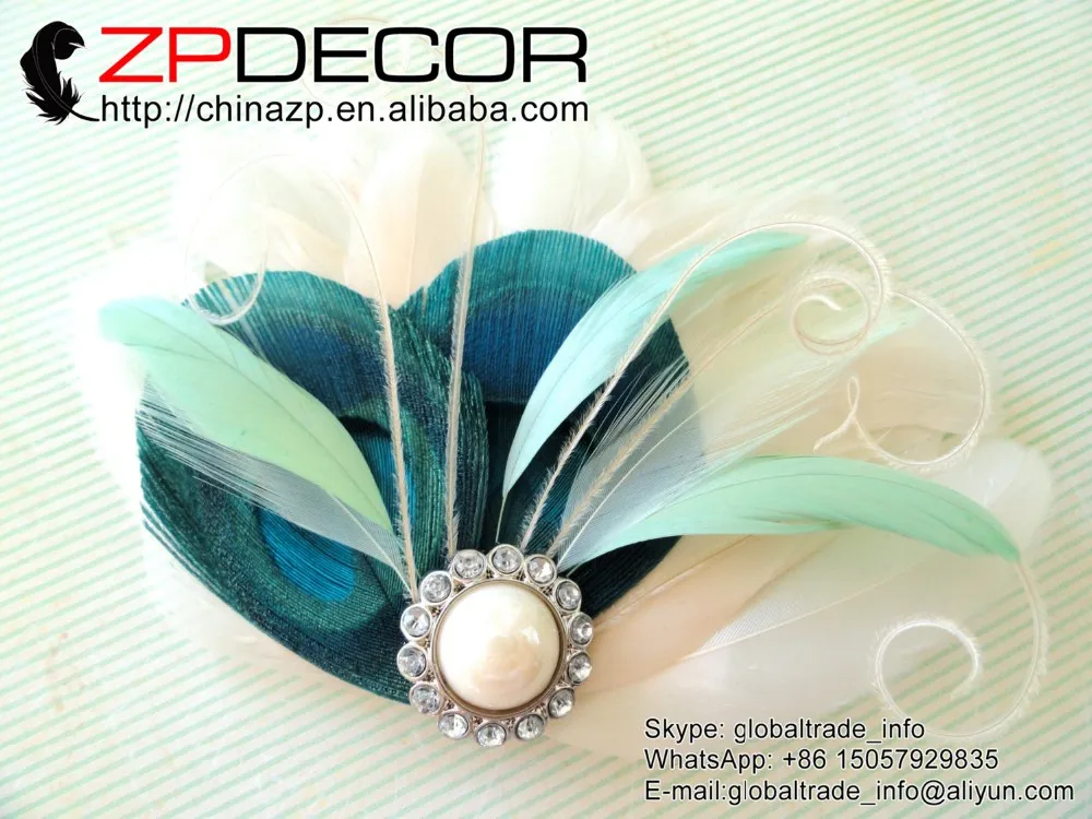 BREE Turquoise, Mint Green, and Ivory Feather Fascinator with Crystal and Pearl, Feather Hair Clip, Bridal Hair Piece1