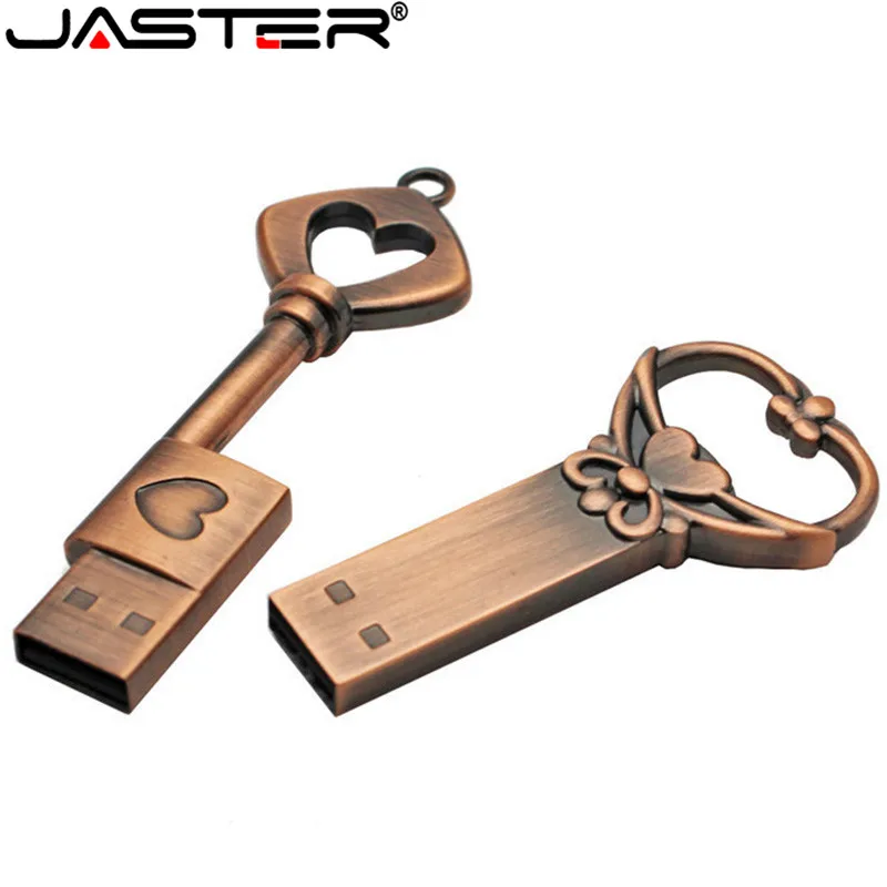 

JASTER Pen Drive Metal Pure Copper Heart Key Gift USB Flash Drive mini USB stick Key Genuine 4gb 8gb 16gb 32gb 64GB Thumb Stick