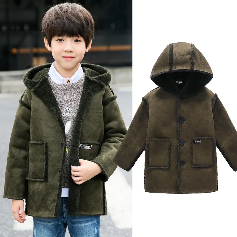 

Winter Fashion Thicken Warm Cotton Child Long Coat Wool Baby Boys Jackets Single breasted Children Outerwear For 4-14 Years Old
