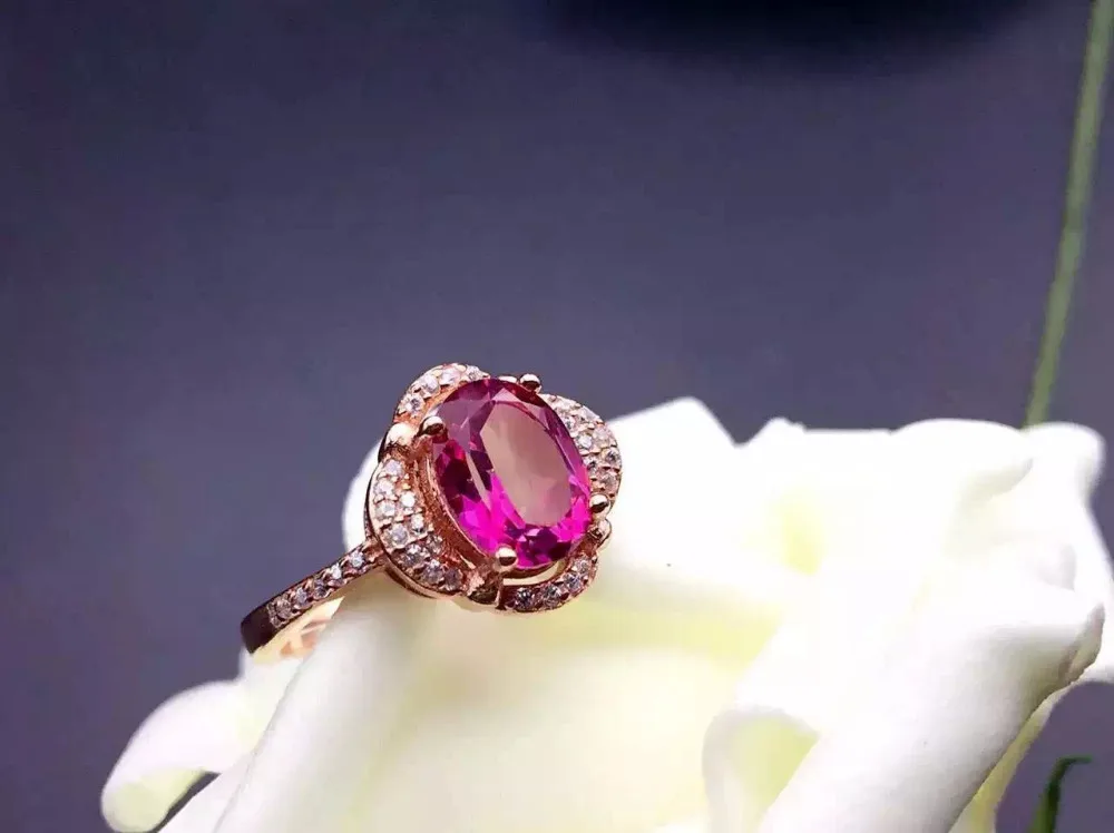 

Natural pink topaz gem Ring Natural gemstone ring 925 sterling silver trendy Elegant round Diana women girl party gift Jewelry