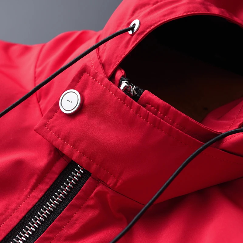 Minglu весна и осень новая красная куртка с капюшоном Высокое качество Повседневная мужская мода приталенная куртка пальто размера плюс M-2XL 3XL 4XL