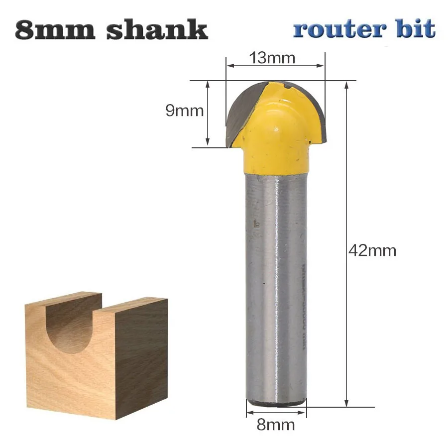 

1pc 8mm Shank Radius( 9.52mm 13m) Ball Nose Core Box Wood Router Bit Milling Cutters For Wood Router Bits For Wood Cutting Tools