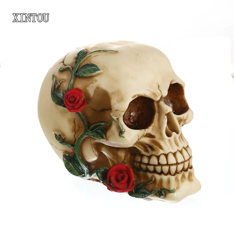 

XINTOU Skull Resin Craft Statues Home Decoration Accessories Creative Carving Flower Skull Halloween Decoration Statue Sculpture