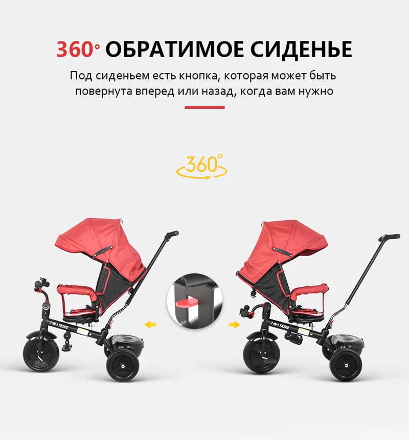 Besrey Kids Trike 7 в 1 трехколесная детская коляска на колесиках с вращающимся и откидывающимся сиденьем для детей